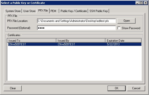 Certificate Seletor Dialog