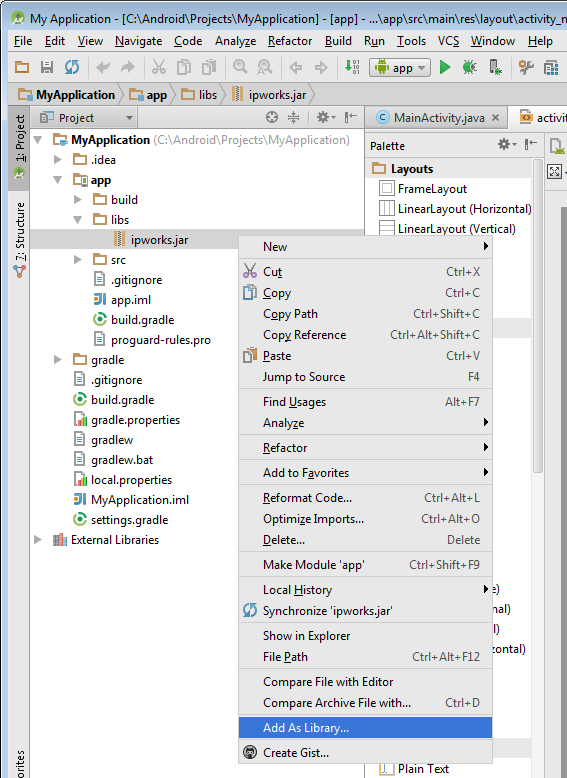 Using the Android components in Android Studio