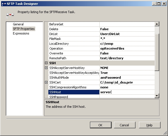 SFTPReceive Task Properties